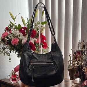 Coach Black Hobo Bag with Silver Details